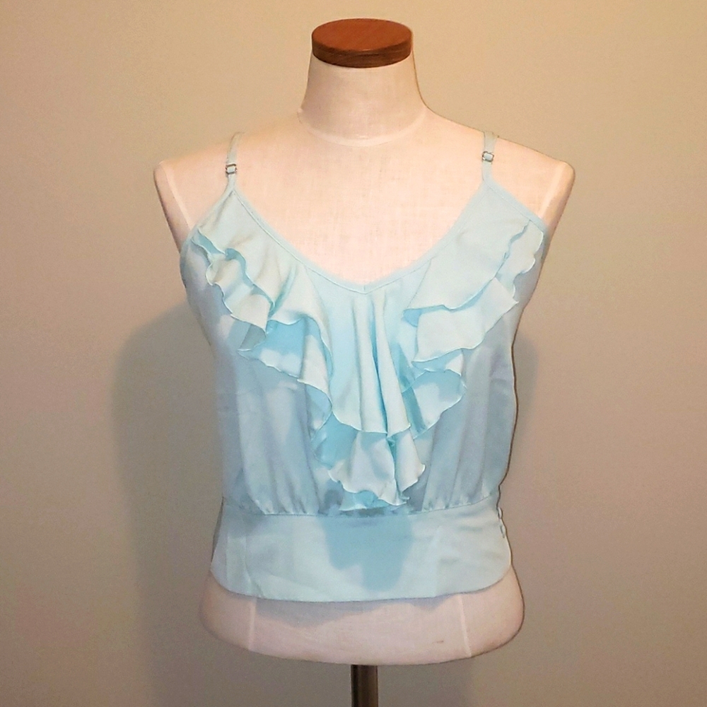 Caribbean Queen Boho Ruffled Crop Top Teal Medium